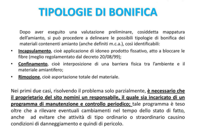 esplicazione dei tre metodi di bonifica dell'amianto compatto